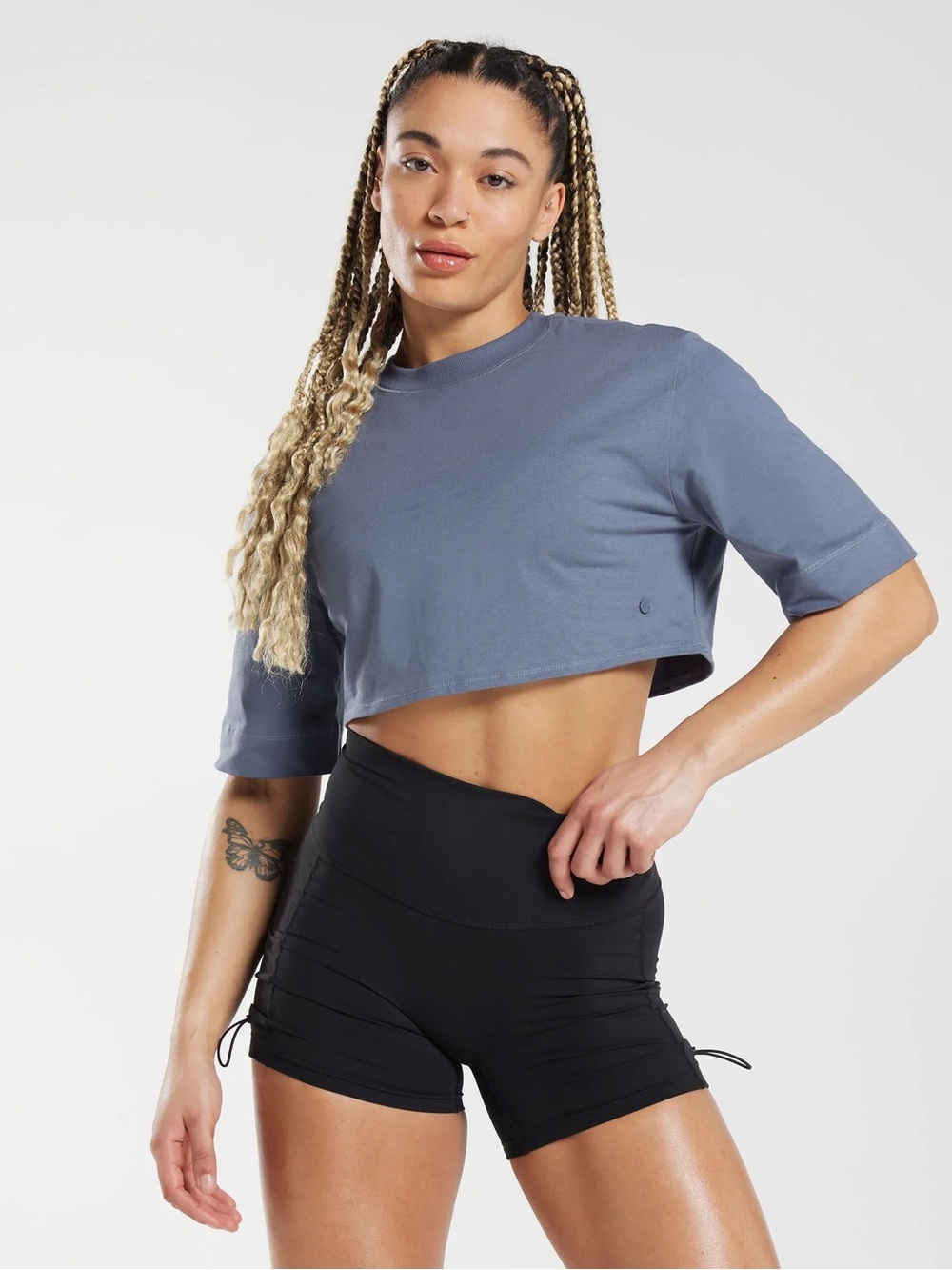 Gymshark Cropped Short Sleeve Top in Slate Blue